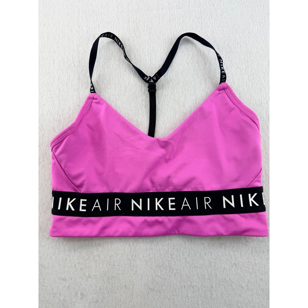 Nike Air Indy Sports Bra Pink Black Logo Band Racerback V-Neck Light Support